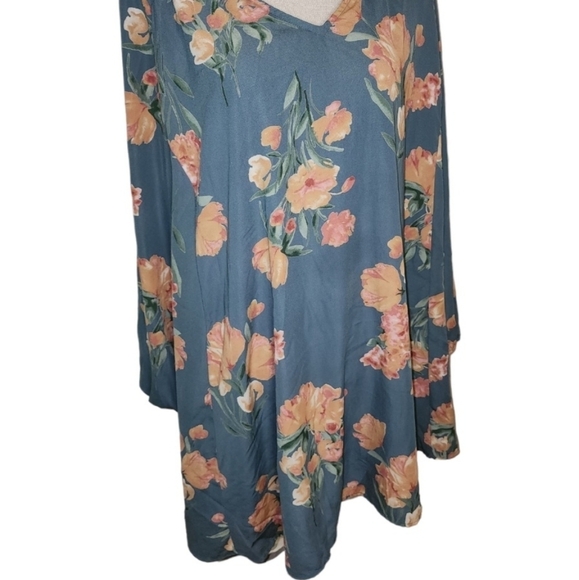 Peach Love California Dress Tunic Blue Floral Long Sleeve Large Boho Work Casual - Picture 4 of 7